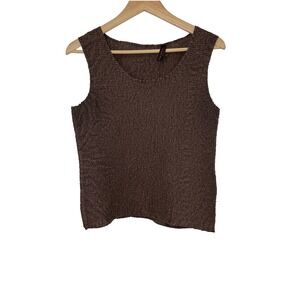 Pleats Collection Brown Pleated Sleeveless Top Textured Blouse Sz L Preppy 90's‎